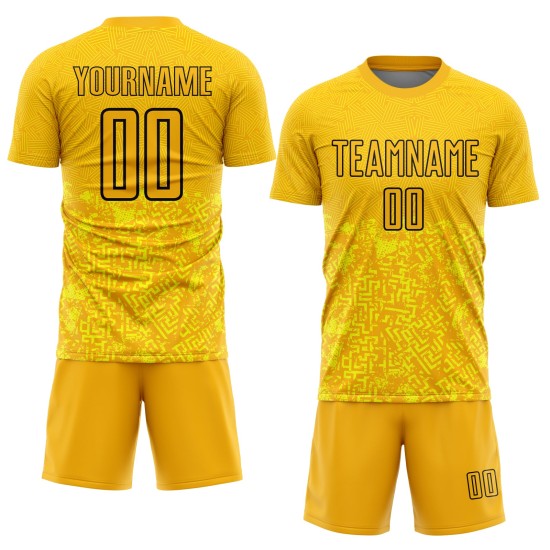 Benutzerdefinierte Uniform Sublimation Fußball Jersey Geometrische Formen Schwarz Gold Benutzerdefinierte Uniform Sublimation Fußball Jersey Geometrische Formen Schwarz Gold