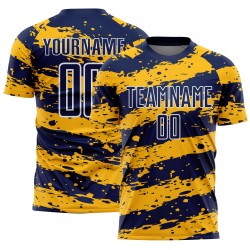 Uniform Fußballtrikot Marineblau Gold-Weiß Sublimation Splash Custom
