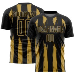 Schwarz Gold Uniform Custom Jersey Fußball Alte Streifen Sublimation Abstrakt
