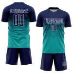 Marineblau-Weiß Fußballuniform Benutzerdefinierte Sublimation Jersey Aqua Marineblau-Weiß Fußballuniform Benutzerdefinierte Sublimation Jersey Aqua