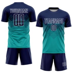 Marineblau-Weiß Fußballuniform Benutzerdefinierte Sublimation Jersey Aqua