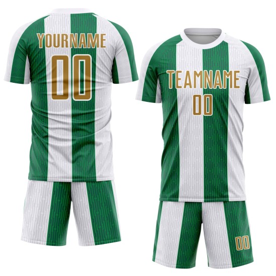 Sublimation Alte Uniform Custom Weiß Gold-Kelly Green Jersey Fußball