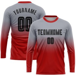 Sublimation Grau Schwarz-Rot Lange Uniform Mode Benutzerdefinierte Ärmel Verblassen Jersey