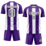 Benutzerdefinierte Fußball Weiß-Schwarz Lila Uniform Linie Jersey Sublimation Benutzerdefinierte Fußball Weiß-Schwarz Lila Uniform Linie Jersey Sublimation