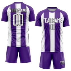 Benutzerdefinierte Fußball Weiß-Schwarz Lila Uniform Linie Jersey Sublimation