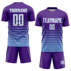 Verblassen Lila Uniform Weiß-Hellblau Sublimation Jersey Mode Benutzerdefinierte Fußball Nadelstreifen