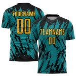 Schwarz Teal Custom Gold Uniform Fußball Sublimation Jersey Schwarz Teal Custom Gold Uniform Fußball Sublimation Jersey