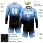 Blaue Fußballuniform Lange Sublimation Fashion Jersey Fade Light Weiß-Schwarz Custom Sleeve Blaue Fußballuniform Lange Sublimation Fashion Jersey Fade Light Weiß-Schwarz Custom Sleeve