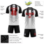 Schwarzes Fußballtrikot mit individueller Sublimation, rot-weiße Uniform Schwarzes Fußballtrikot mit individueller Sublimation, rot-weiße Uniform