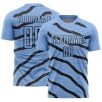 Benutzerdefinierte Licht Jersey Fußball Blau Uniform Sublimation Linien Punkte Und Schwarz Benutzerdefinierte Licht Jersey Fußball Blau Uniform Sublimation Linien Punkte Und Schwarz