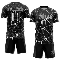 Jersey Schwarz Benutzerdefinierte Weiß Sublimation Fußballuniform