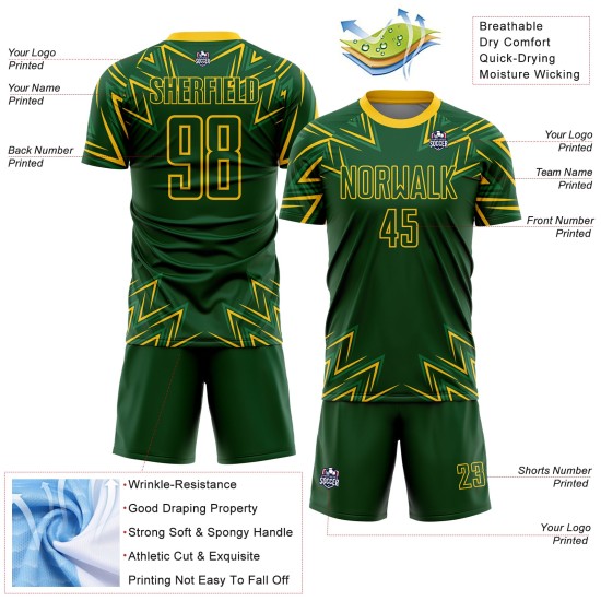 Fußball Jersey Custom Grün Sublimation Gelb Geometrische Formen Uniform Fußball Jersey Custom Grün Sublimation Gelb Geometrische Formen Uniform