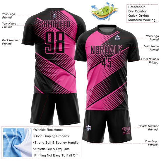 Benutzerdefinierte schwarze Linie Trikot rosa Sublimation Uniform Fußball Benutzerdefinierte schwarze Linie Trikot rosa Sublimation Uniform Fußball