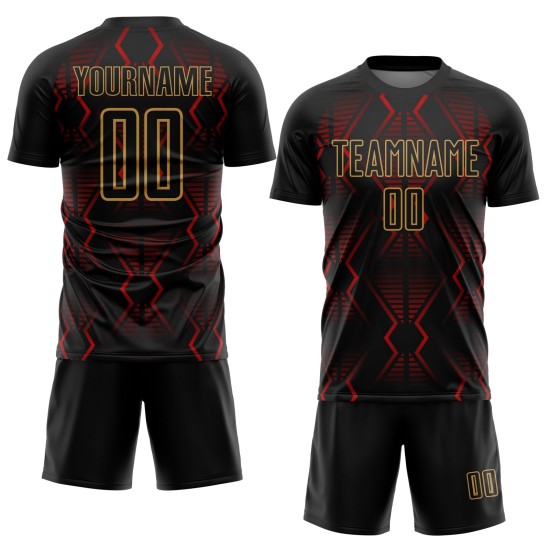 Formen Fußball Rot-Alt Sublimation Gold Jersey Schwarz Benutzerdefinierte Geometrische Uniform Formen Fußball Rot-Alt Sublimation Gold Jersey Schwarz Benutzerdefinierte Geometrische Uniform