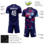 Weißlicht-Sublimationsuniform, benutzerdefiniertes Fußballtrikot, Marineblau Weißlicht-Sublimationsuniform, benutzerdefiniertes Fußballtrikot, Marineblau