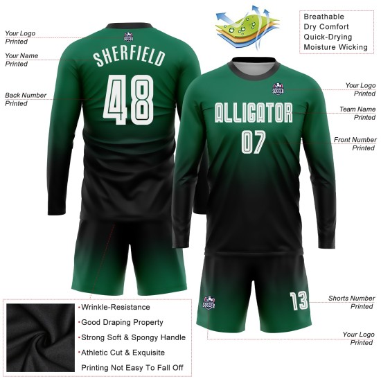 Fade Green Fashion Langarm-Trikot für Fußball-Sublimationstrikots in Weiß und Schwarz, benutzerdefinierte Uniform Fade Green Fashion Langarm-Trikot für Fußball-Sublimationstrikots in Weiß und Schwarz, benutzerdefinierte Uniform