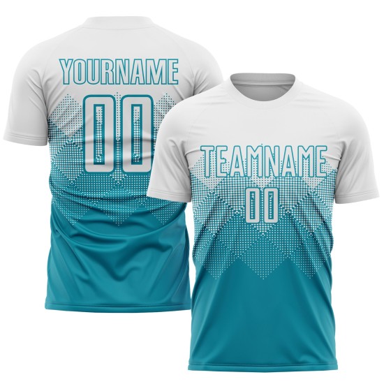 Benutzerdefinierte Teal Jersey Uniform Weiß Fußball Sublimation Benutzerdefinierte Teal Jersey Uniform Weiß Fußball Sublimation