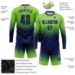 Benutzerdefinierte Fußball Navy Neon Grün Verblassen Lange Jersey Ärmel Sublimation Uniform Mode Benutzerdefinierte Fußball Navy Neon Grün Verblassen Lange Jersey Ärmel Sublimation Uniform Mode