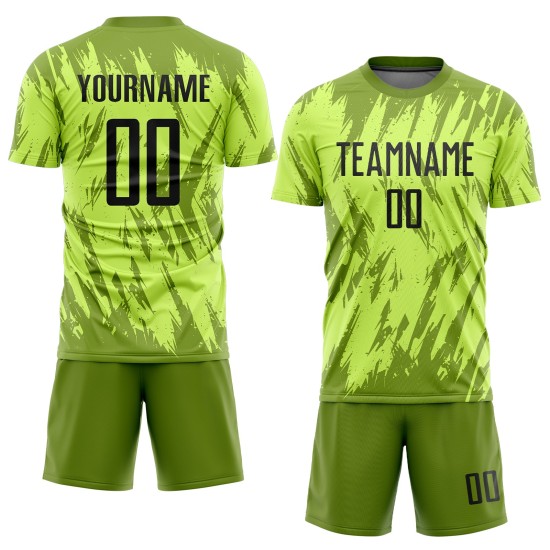 Fußballtrikot Schwarz-Oliv Benutzerdefinierte Uniform Sublimation Neongrün