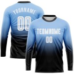 Blaue Fußballuniform Lange Sublimation Fashion Jersey Fade Light Weiß-Schwarz Custom Sleeve Blaue Fußballuniform Lange Sublimation Fashion Jersey Fade Light Weiß-Schwarz Custom Sleeve