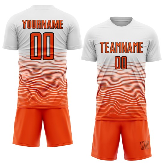 Jersey Sublimation Uniform Weiß Custom Line Gradient Orange-Schwarz Fußball Jersey Sublimation Uniform Weiß Custom Line Gradient Orange-Schwarz Fußball
