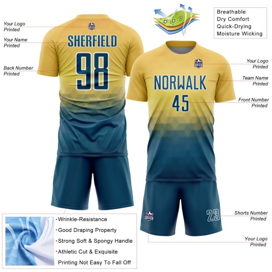 Fußballtrikot mit Dreieck-Motiv, US-Gelb, Blau-Weiß, Marineblau, Uniform, Sublimation, geometrisch