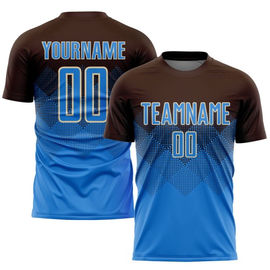 Braune Uniform Blau-Creme Fußball Sublimation Jersey Pulver Custom Braune Uniform Blau-Creme Fußball Sublimation Jersey Pulver Custom