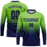 Benutzerdefinierte Fußball Navy Neon Grün Verblassen Lange Jersey Ärmel Sublimation Uniform Mode Benutzerdefinierte Fußball Navy Neon Grün Verblassen Lange Jersey Ärmel Sublimation Uniform Mode