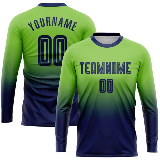 Benutzerdefinierte Fußball Navy Neon Grün Verblassen Lange Jersey Ärmel Sublimation Uniform Mode Benutzerdefinierte Fußball Navy Neon Grün Verblassen Lange Jersey Ärmel Sublimation Uniform Mode