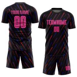 Pink-Orange Custom Sublimation Fußball Jersey Schwarze Uniform