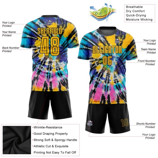 Uniform Fußball Krawatte Custom Sublimation Jersey Gold-Schwarz Farbstoff Uniform Fußball Krawatte Custom Sublimation Jersey Gold-Schwarz Farbstoff