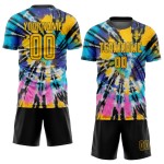 Uniform Fußball Krawatte Custom Sublimation Jersey Gold-Schwarz Farbstoff Uniform Fußball Krawatte Custom Sublimation Jersey Gold-Schwarz Farbstoff