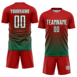 Mode Custom Sublimation Green Jersey Fußball Weiß-Kelly Uniform Nadelstreifen Fade Red