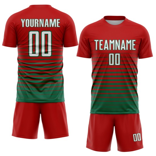 Mode Custom Sublimation Green Jersey Fußball Weiß-Kelly Uniform Nadelstreifen Fade Red Mode Custom Sublimation Green Jersey Fußball Weiß-Kelly Uniform Nadelstreifen Fade Red