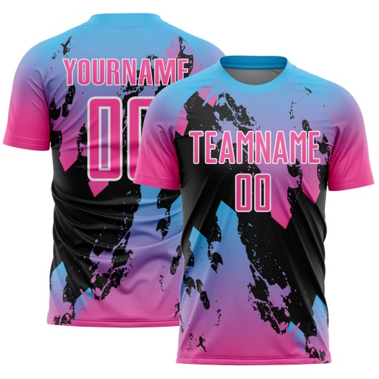 Benutzerdefinierte Jersey Sky Splash Pink Uniform Blau-Schwarz Fußball Sublimation Benutzerdefinierte Jersey Sky Splash Pink Uniform Blau-Schwarz Fußball Sublimation