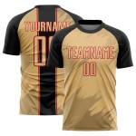 Fußballtrikot Alte Sublimation Uniform Sharp Schwarz-Rot Gold Benutzerdefinierte Formen Fußballtrikot Alte Sublimation Uniform Sharp Schwarz-Rot Gold Benutzerdefinierte Formen