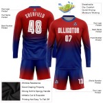 Fußball-Mode-Trikot lang weiß-königlich benutzerdefinierte Ärmel Uniform verblassen rot Sublimation Fußball-Mode-Trikot lang weiß-königlich benutzerdefinierte Ärmel Uniform verblassen rot Sublimation