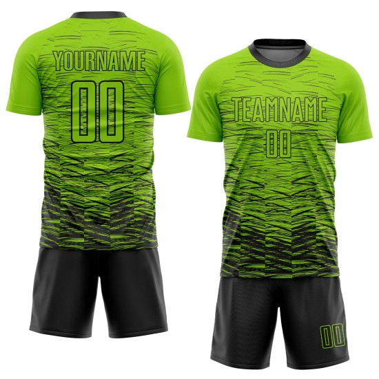 Sublimation Schwarzes Trikot Benutzerdefinierte Uniform Grün Neon Fußball