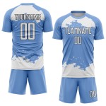 Hellweiß-Schwarz Abstraktes Fußballtrikot Uniform Blau Sublimation Custom Art Fragment Hellweiß-Schwarz Abstraktes Fußballtrikot Uniform Blau Sublimation Custom Art Fragment
