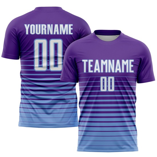 Verblassen Lila Uniform Weiß-Hellblau Sublimation Jersey Mode Benutzerdefinierte Fußball Nadelstreifen Verblassen Lila Uniform Weiß-Hellblau Sublimation Jersey Mode Benutzerdefinierte Fußball Nadelstreifen
