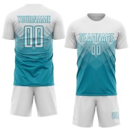 Benutzerdefinierte Teal Jersey Uniform Weiß Fußball Sublimation