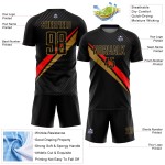 Benutzerdefinierte Jersey Linien Schwarz Diagonal Sublimation Rot-Altgold Fußballuniform