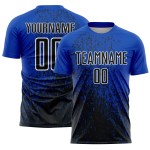 Kunst Custom Uniform Blau Sublimation Thunder Schwarz-Weiß Abstrakte Fußball Jersey Fragment Kunst Custom Uniform Blau Sublimation Thunder Schwarz-Weiß Abstrakte Fußball Jersey Fragment