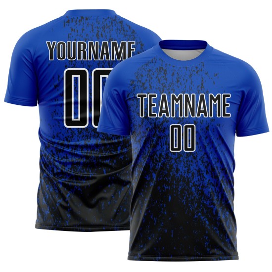 Kunst Custom Uniform Blau Sublimation Thunder Schwarz-Weiß Abstrakte Fußball Jersey Fragment Kunst Custom Uniform Blau Sublimation Thunder Schwarz-Weiß Abstrakte Fußball Jersey Fragment