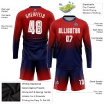 Fußball Fade Sublimation Fashion Custom Jersey Rot Uniform Weiß-Marine Langarm Fußball Fade Sublimation Fashion Custom Jersey Rot Uniform Weiß-Marine Langarm
