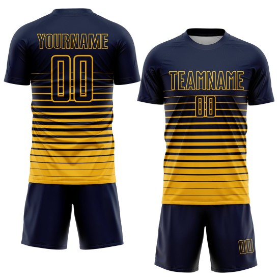 Mode Uniform Nadelstreifen Fußball Gold Verblassen Benutzerdefinierte Sublimation Jersey Navy Mode Uniform Nadelstreifen Fußball Gold Verblassen Benutzerdefinierte Sublimation Jersey Navy
