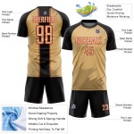 Fußballtrikot Alte Sublimation Uniform Sharp Schwarz-Rot Gold Benutzerdefinierte Formen Fußballtrikot Alte Sublimation Uniform Sharp Schwarz-Rot Gold Benutzerdefinierte Formen