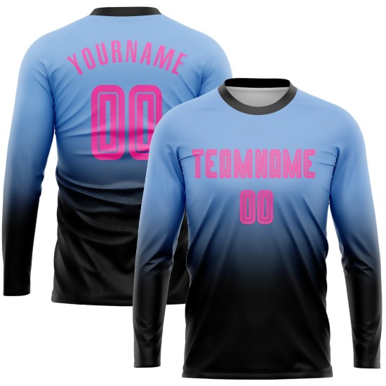 Mode Licht Sublimation Rosa-Schwarz Lange Custom Fade Blau Jersey Ärmel Fußball Uniform