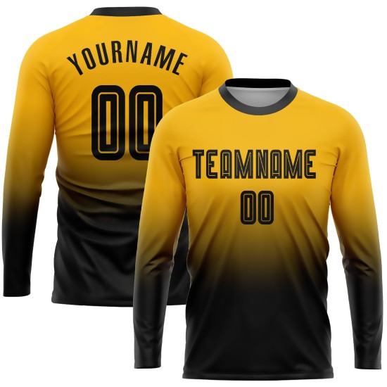 Fashion Fade Uniform Ärmel Lange Sublimation Schwarz Jersey Custom Gold Fußball Fashion Fade Uniform Ärmel Lange Sublimation Schwarz Jersey Custom Gold Fußball