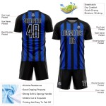 Benutzerdefinierte blau-weiße Trikotlinie Thunder Uniform Sublimation Schwarz Fußball Benutzerdefinierte blau-weiße Trikotlinie Thunder Uniform Sublimation Schwarz Fußball